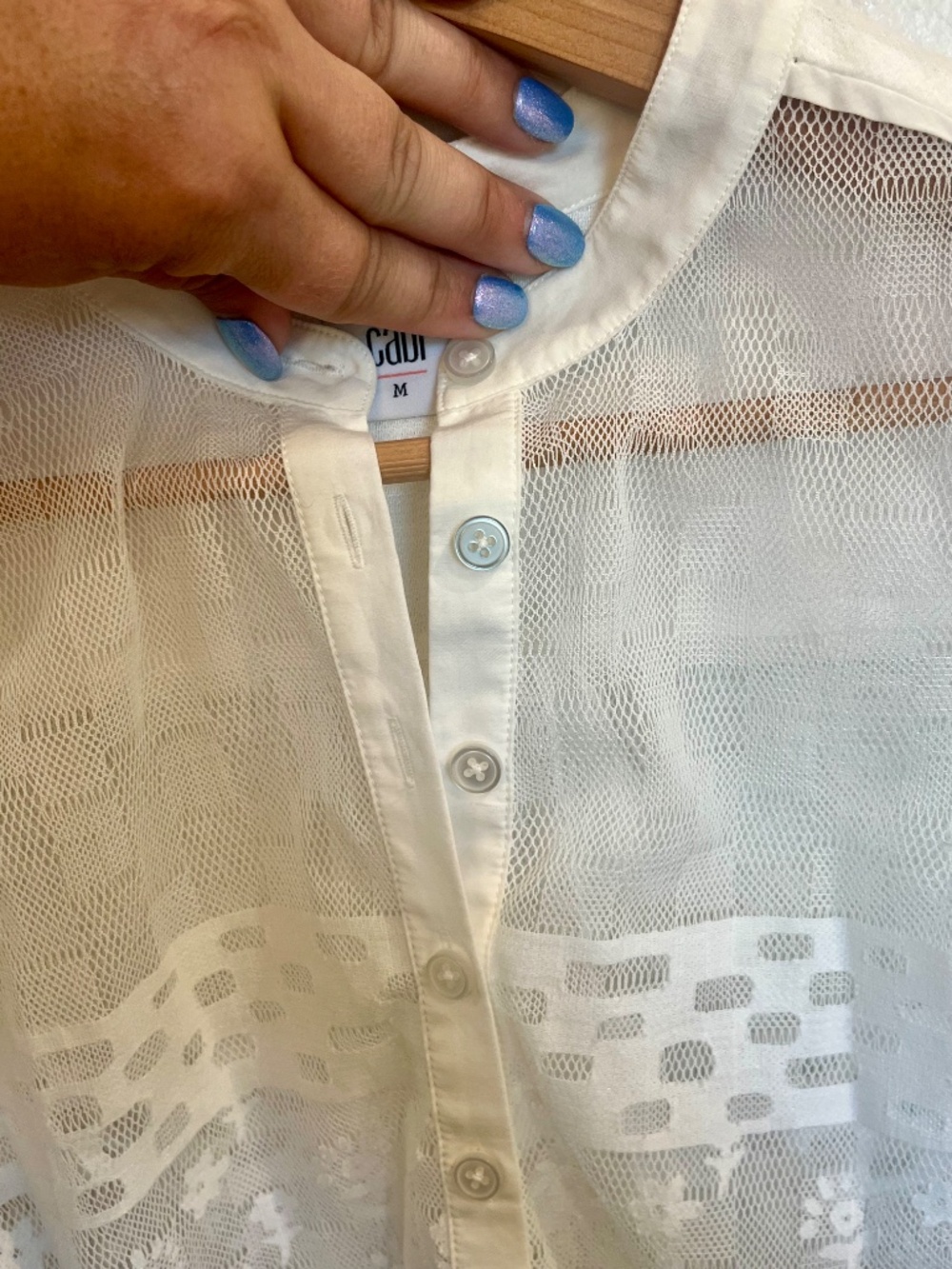 CAbi #5201 Prudence White Lace Mesh Sleeveless Tank Top Blouse Size Medium - Picture 12 of 13